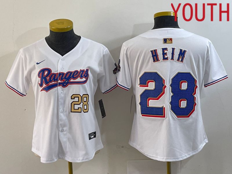 Youth Texas Rangers #28 Heim White Champion Game Nike 2024 MLB Jersey style 3